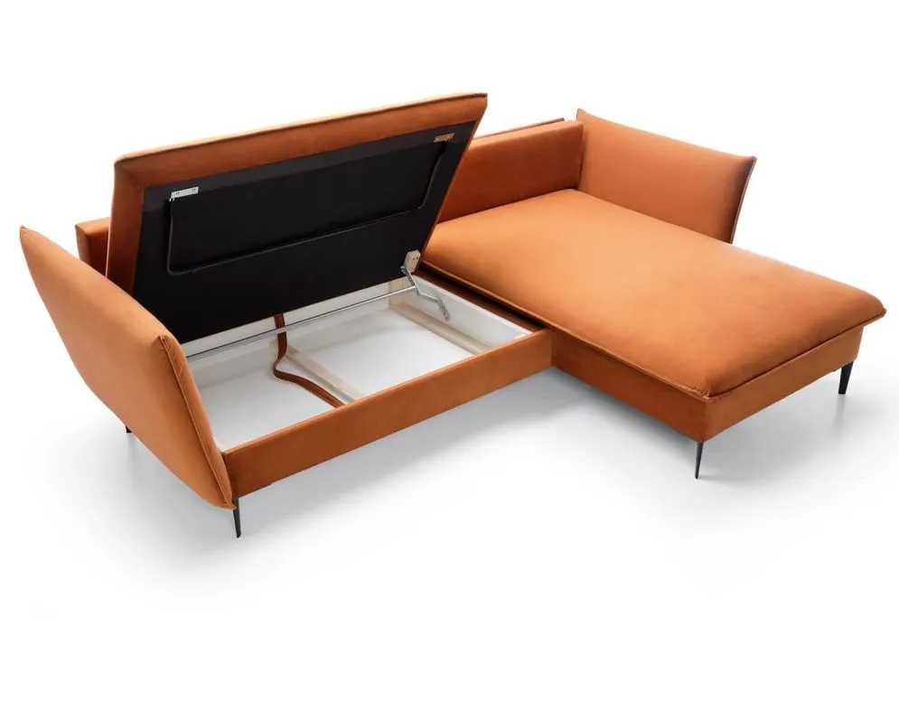 Narożnik z funkcją spania BOSS pomarańczowy z poduszkami I sklep meblowy MIRAT.