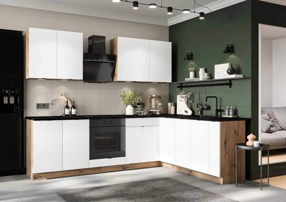 Szafka kuchenna stojąca z koszem CARGO GIANNA D15 biała alaska/dąb artisan I sklep meblowy MIRAT. styl SKANDYNAWSKI