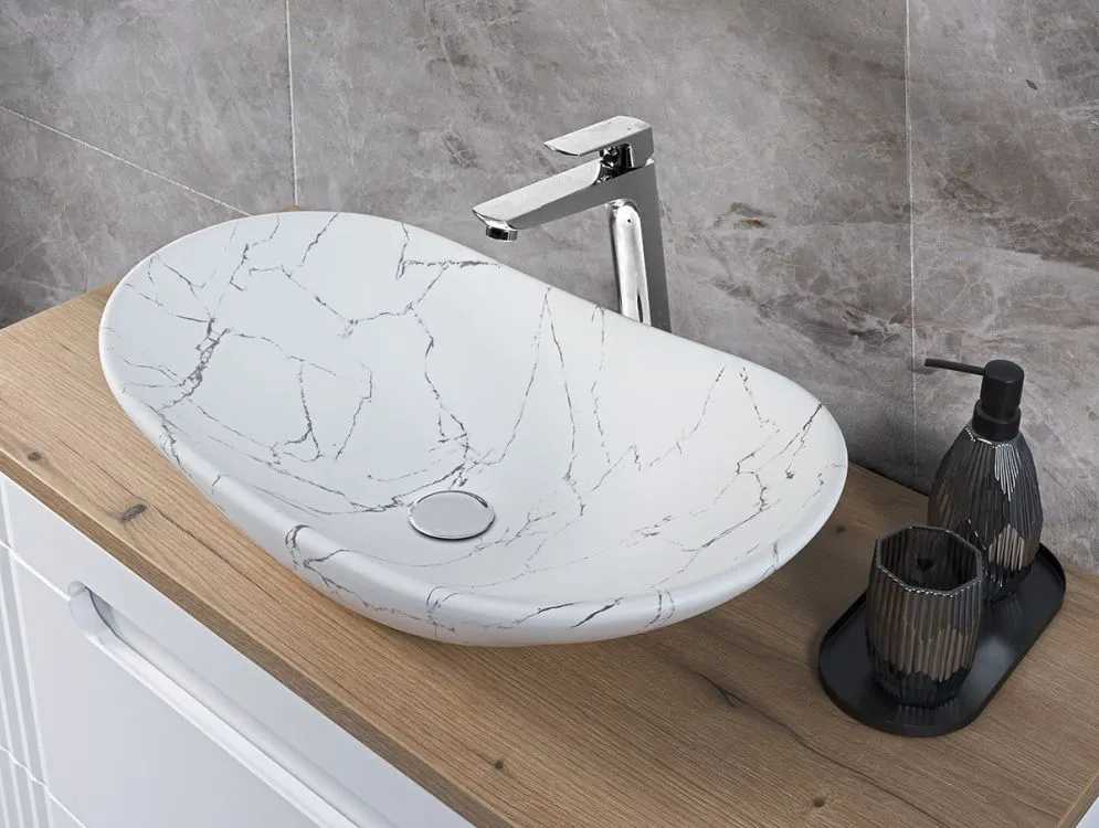 Szafka pod umywalkę ICONIC WHITE 60cm + SANTA FE OAK 81-01-A ryflowane fronty zestaw z blatem I sklep meblowy MIRAT. styl RYFLOWANY