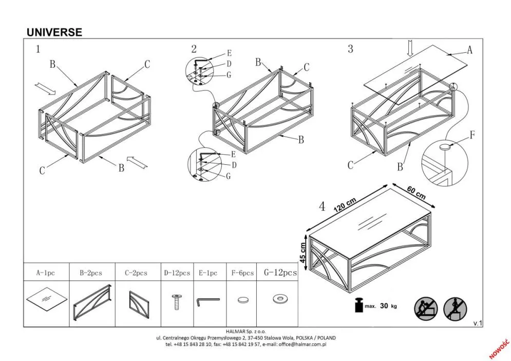 Ława UNIVERSE 120x60 szkło dymione/złota w stylu glamour | MIRAT. w stylu GLAMOUR kolekcja
