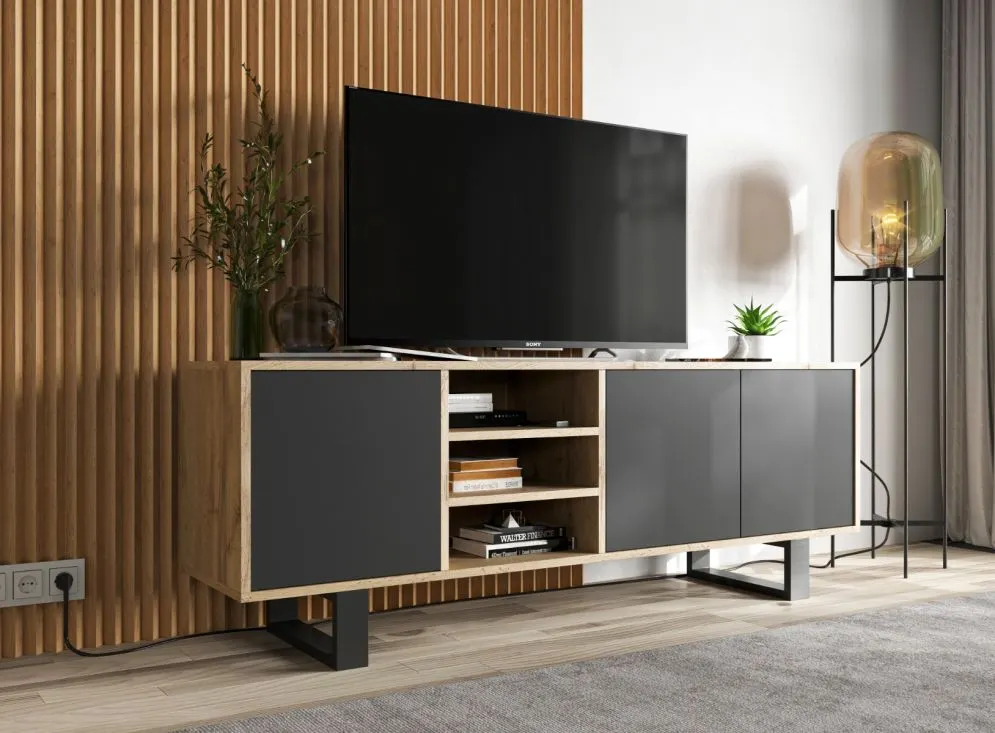 Szafka RTV NILA 5 dąb wotan/czarny mat industrialna  I sklep meblowy MIRAT. styl LOFT kolekcja NILA