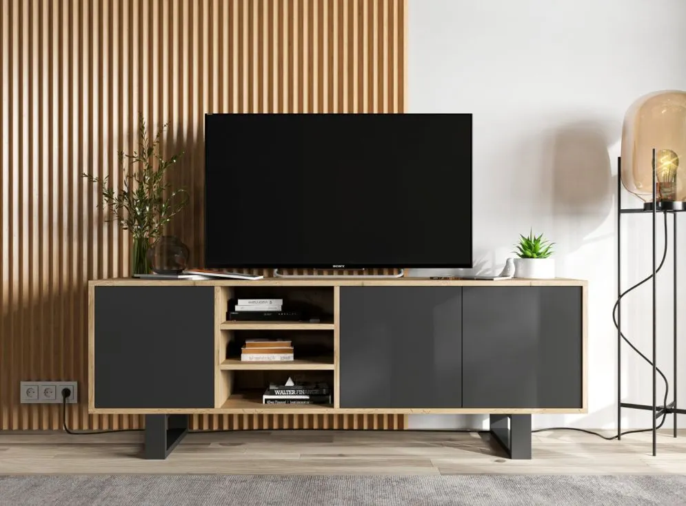 Szafka RTV NILA 5 dąb wotan/czarny mat industrialna  I sklep meblowy MIRAT. styl LOFT kolekcja NILA