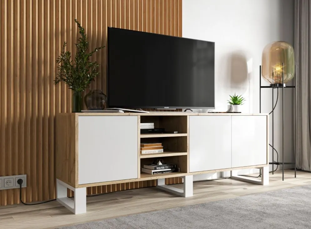 Szafka RTV NILA 6 dąb wotan/biały mat stojąca I sklep meblowy MIRAT. styl SKANDYNAWSKI kolekcja NILA
