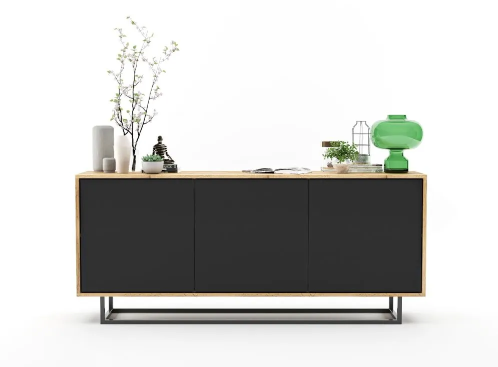Komoda NILA 3D 168 dąb wotan/czarna mat w stylu loft | MIRAT. styl LOFT kolekcja NILA