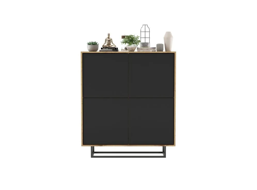 Komoda NILA 4D 113 dąb wotan/czarna mat czterodrzwiowa | MIRAT. styl LOFT kolekcja NILA