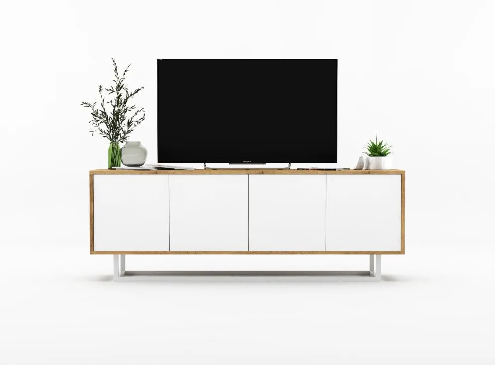 Szafka RTV NILA 3 150 dąb wotan/biała mat z półkami | MIRAT. styl LOFT kolekcja NILA