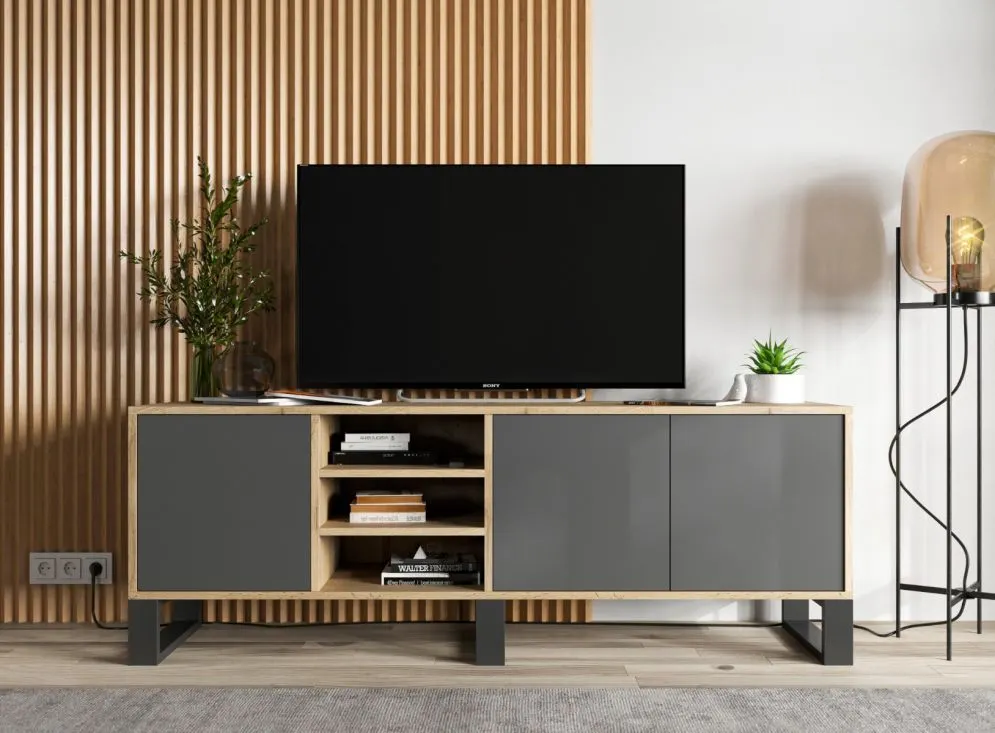 Szafka RTV NILA 6 dąb wotan/grafit mat z szafkami I sklep meblowy MIRAT. styl LOFT kolekcja NILA