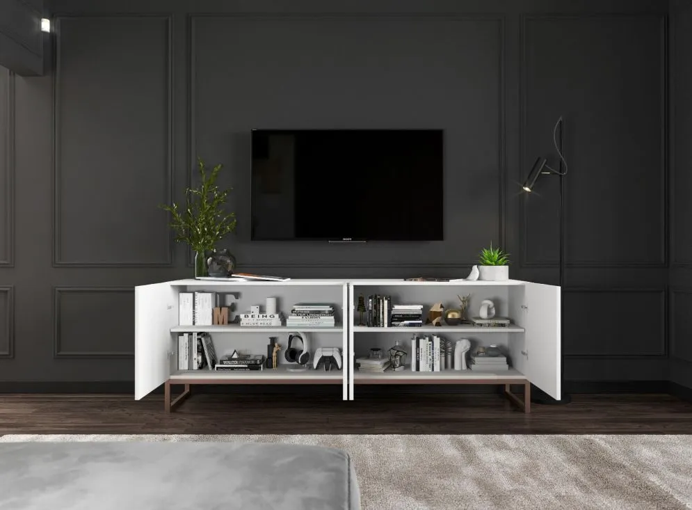 Szafka RTV TAL 150 biała mat MEBLE LINDNER | MIRAT. w stylu GLAMOUR kolekcja TAL