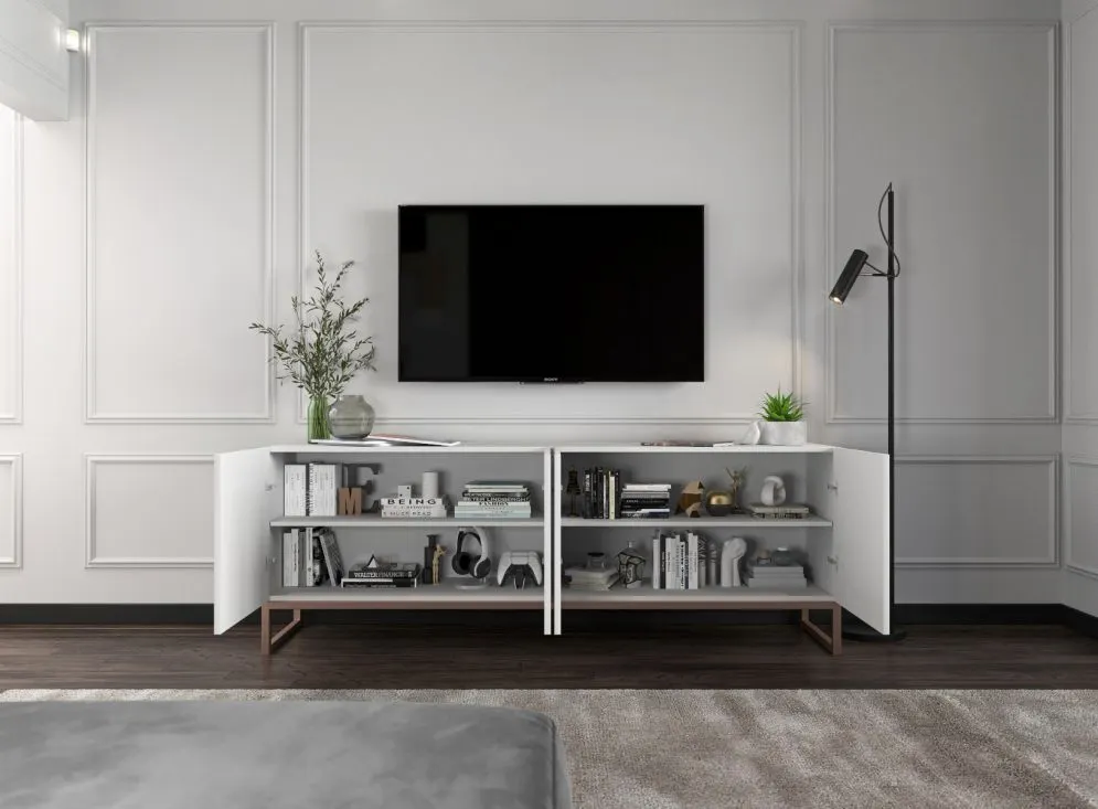 Szafka RTV TAL 150 biała mat MEBLE LINDNER | MIRAT. w stylu GLAMOUR kolekcja TAL