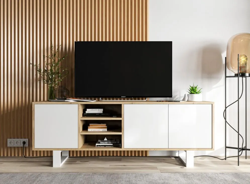 Szafka RTV NILA 5 dąb wotan/biały mat stojąca I sklep meblowy MIRAT. styl SKANDYNAWSKI kolekcja NILA