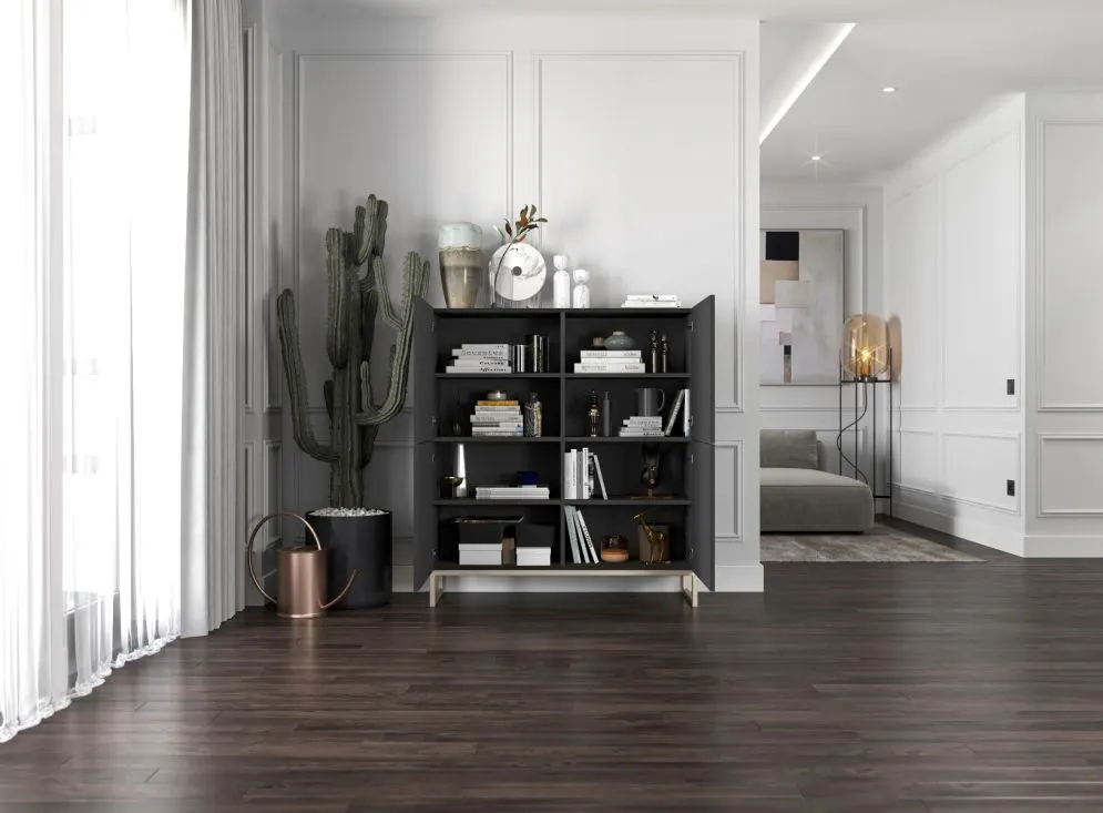 Komoda TAL 4D 112 czarna mat MEBLE LINDNER | MIRAT. styl RYFLOWANY kolekcja TAL