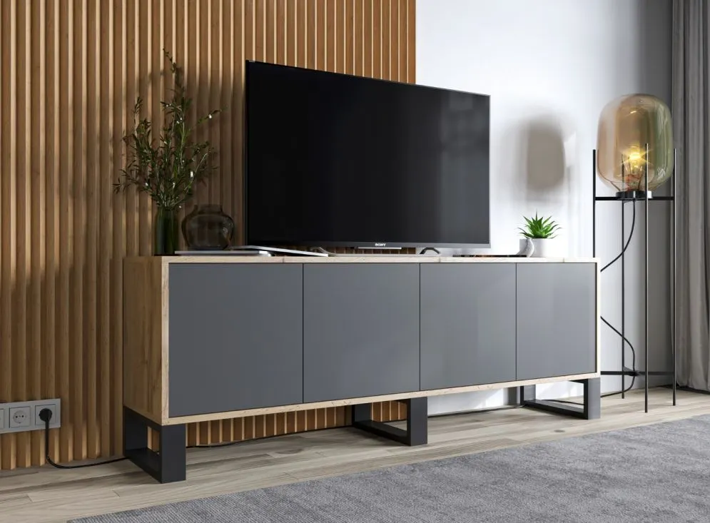 Szafka RTV NILA 8 dąb wotan/grafit mat loftowa I sklep meblowy MIRAT. styl LOFT kolekcja NILA