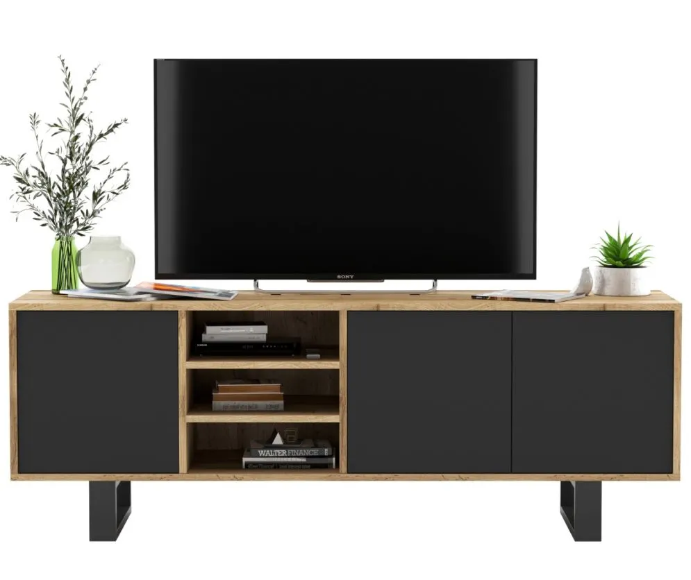 Szafka RTV NILA 5 dąb wotan/czarny mat industrialna  I sklep meblowy MIRAT. styl LOFT kolekcja NILA