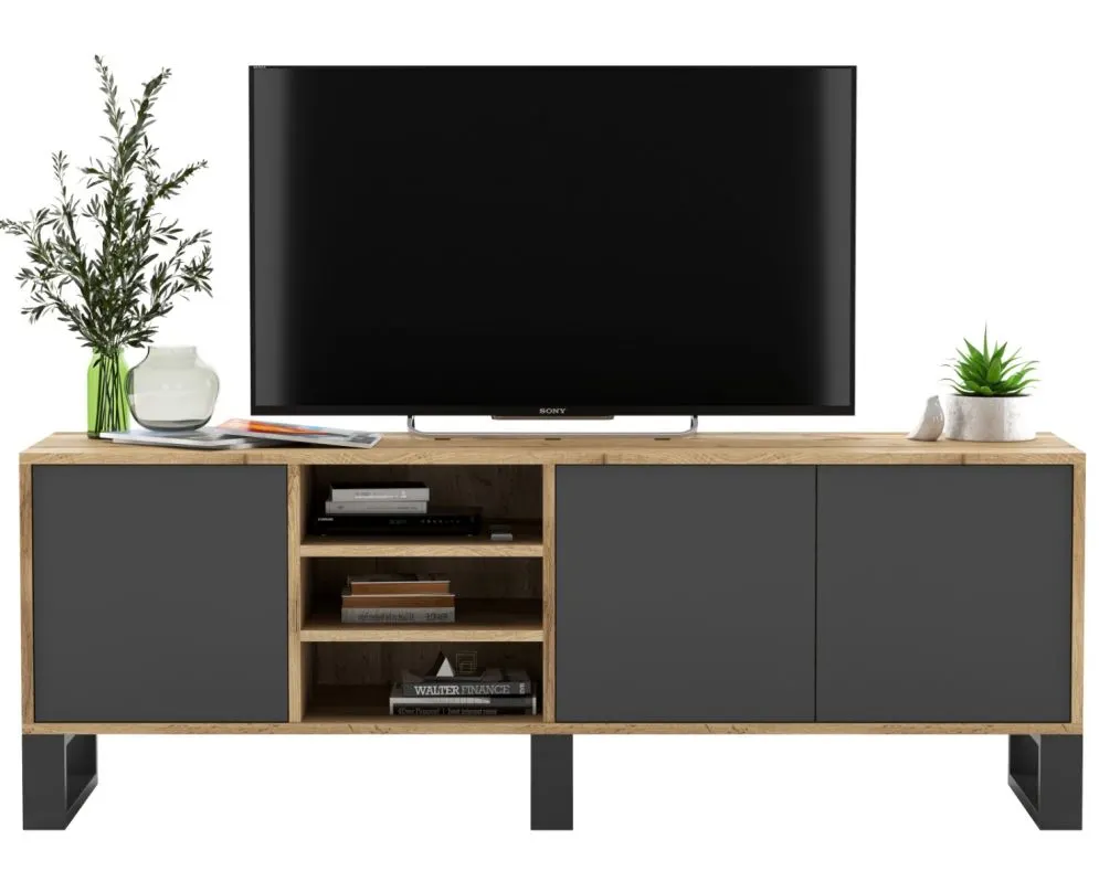 Szafka RTV NILA 6 dąb wotan/grafit mat z szafkami I sklep meblowy MIRAT. styl LOFT kolekcja NILA