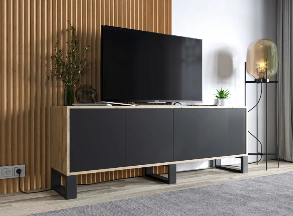Szafka RTV NILA 8 dąb wotan/czarny mat matowa I sklep meblowy MIRAT. styl LOFT kolekcja NILA