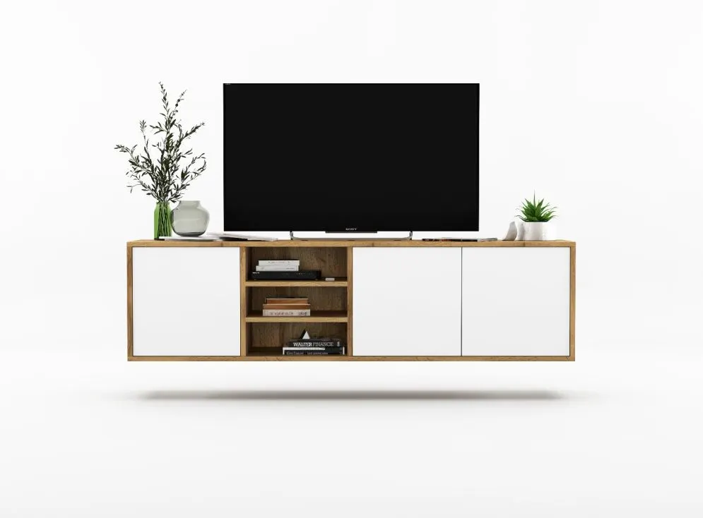 Szafka RTV NILA 2 150 dąb wotan/biała mat wisząca | MIRAT. styl LOFT kolekcja NILA