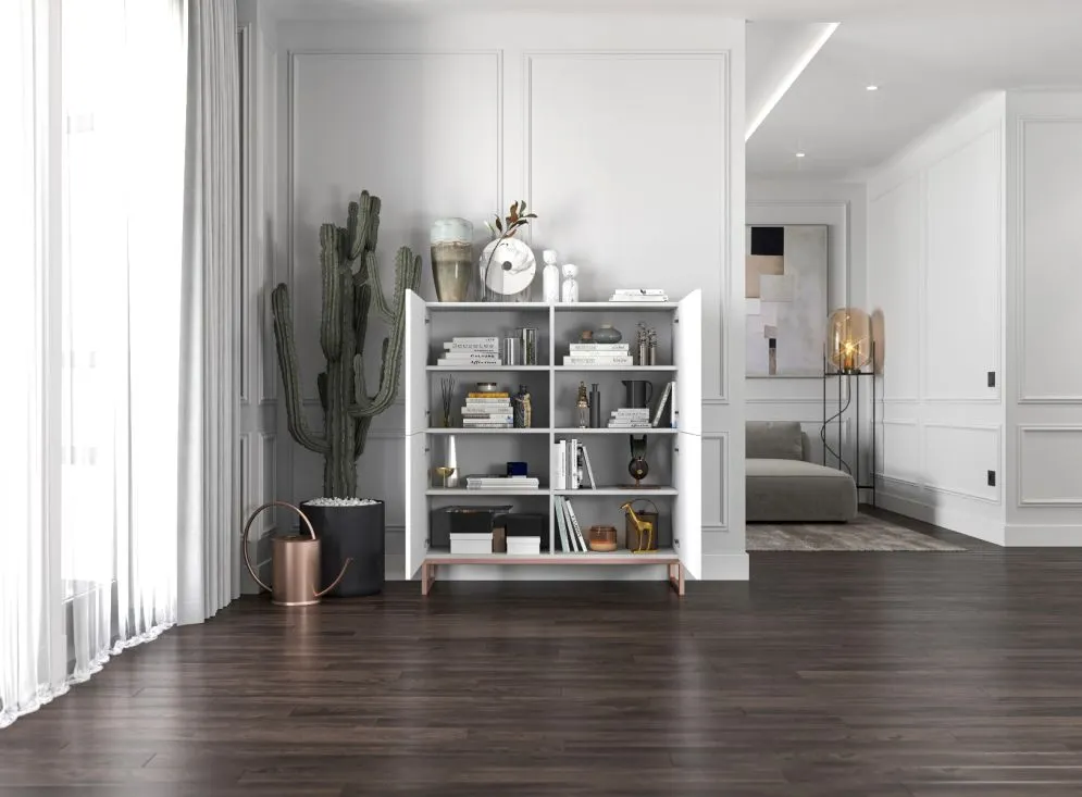 Komoda TAL 4D 112 biała mat MEBLE LINDNER | MIRAT. styl RYFLOWANY kolekcja TAL