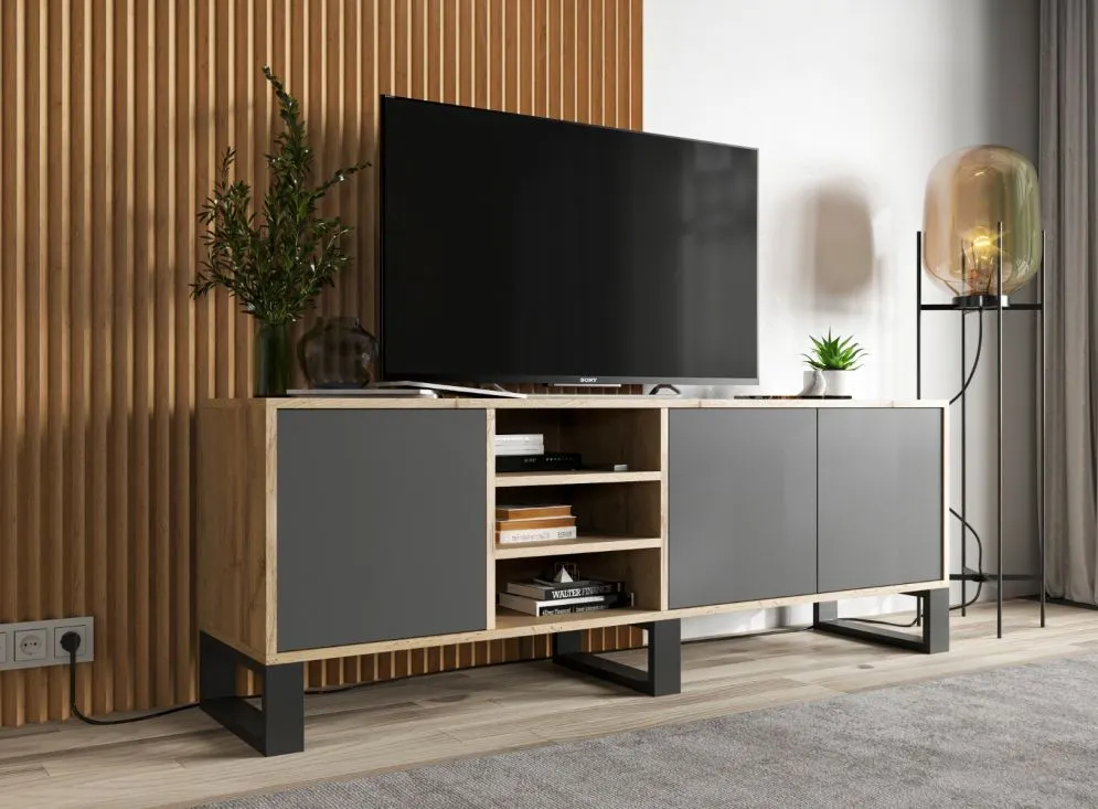 Szafka RTV NILA 6 dąb wotan/grafit mat z szafkami I sklep meblowy MIRAT. styl LOFT kolekcja NILA