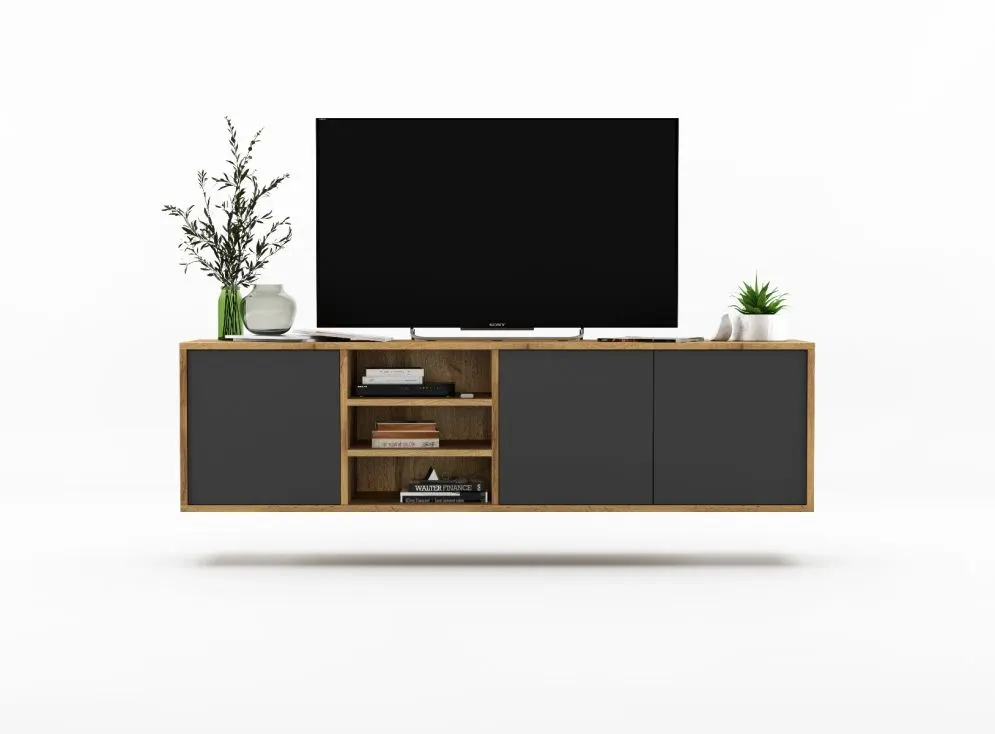 Szafka RTV NILA 2 150 dąb wotan/grafit mat wisząca | MIRAT. styl LOFT kolekcja NILA