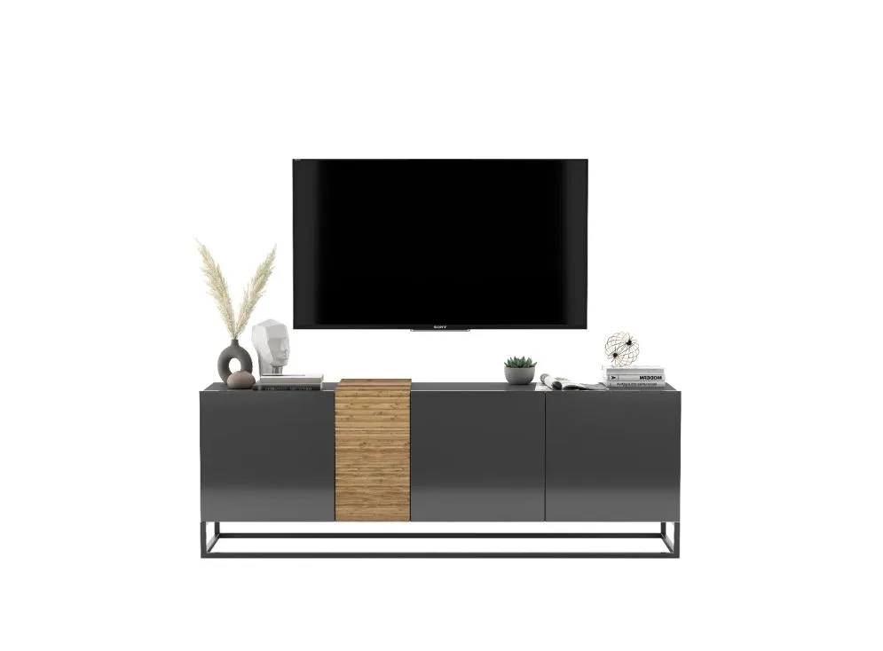 Szafka RTV NAVA 2 160 grafit połysk/dąb artisan stojąca | MIRAT. styl LOFT