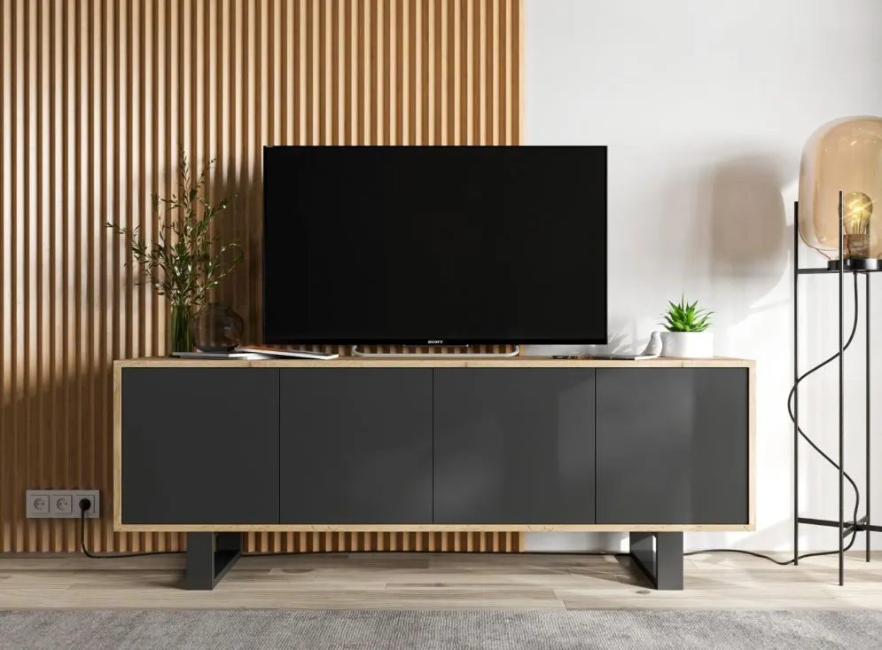 Szafka RTV NILA 7 dąb wotan/czarny mat stojąca I sklep meblowy MIRAT. styl LOFT kolekcja NILA