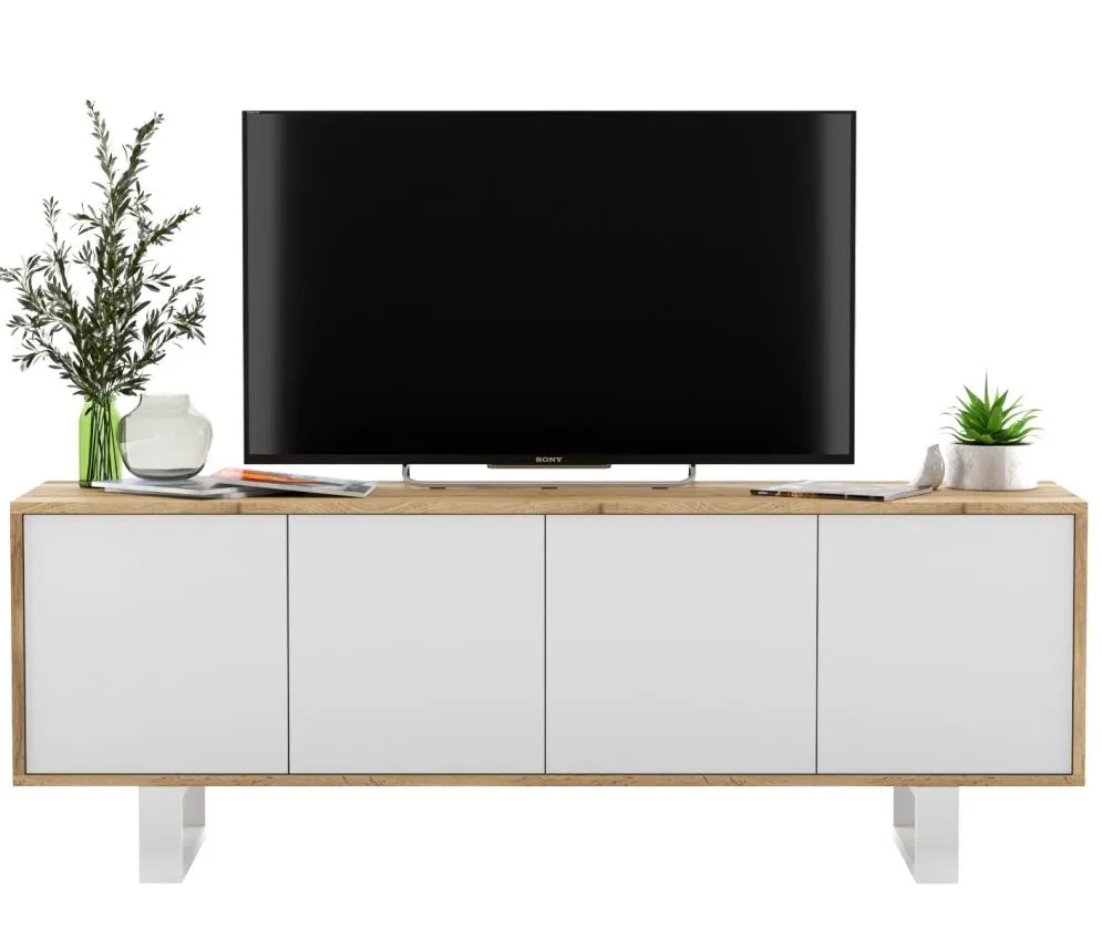 Szafka RTV NILA 7 dąb wotan/biały mat nowoczesna I sklep meblowy MIRAT. styl SKANDYNAWSKI kolekcja NILA