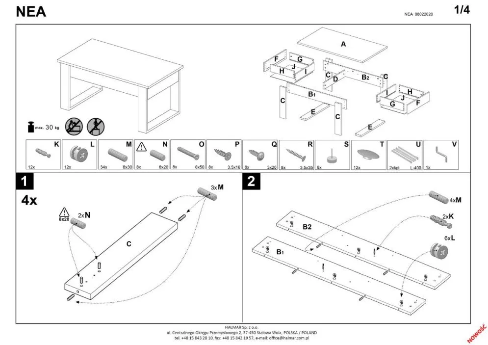 Ława NEA 110x60 biała okleinowana z szufladami Halmar | MIRAT. w stylu  kolekcja