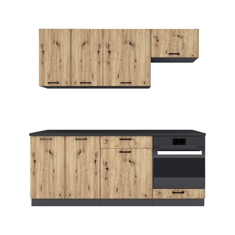 Zestaw mebli kuchennych ANIKA dł. 2m grafitowy/dąb artisan pod zabudowę I sklep meblowy MIRAT. kolekcja ANIKA