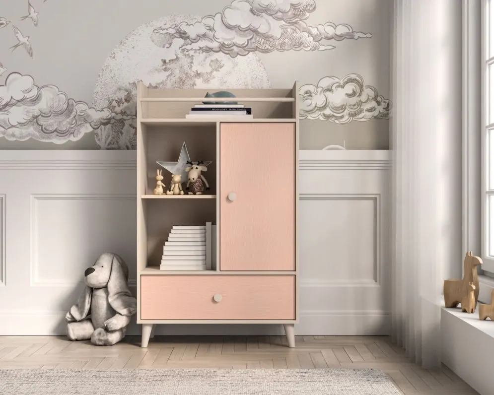 Komoda dziecięca MEVEL 04 różowa I sklep meblowy MIRAT. styl PASTELE kolekcja MEVEL