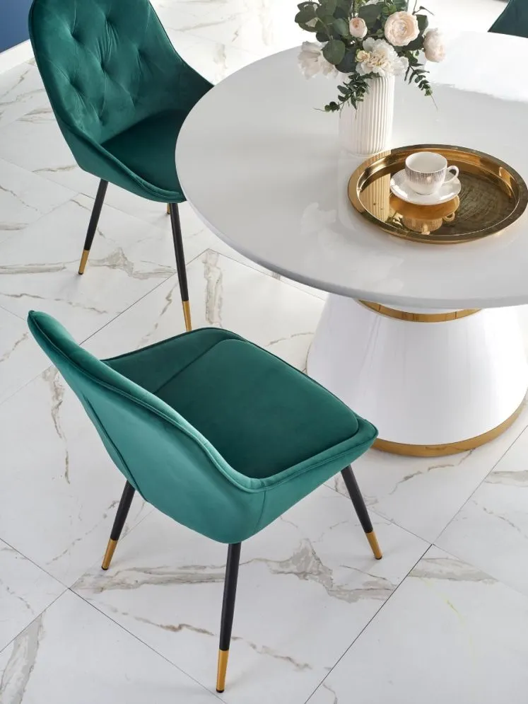 Stół okrągły VEGAS 120x120 biały/złoty na jednej nodze | MIRAT. styl GLAMOUR