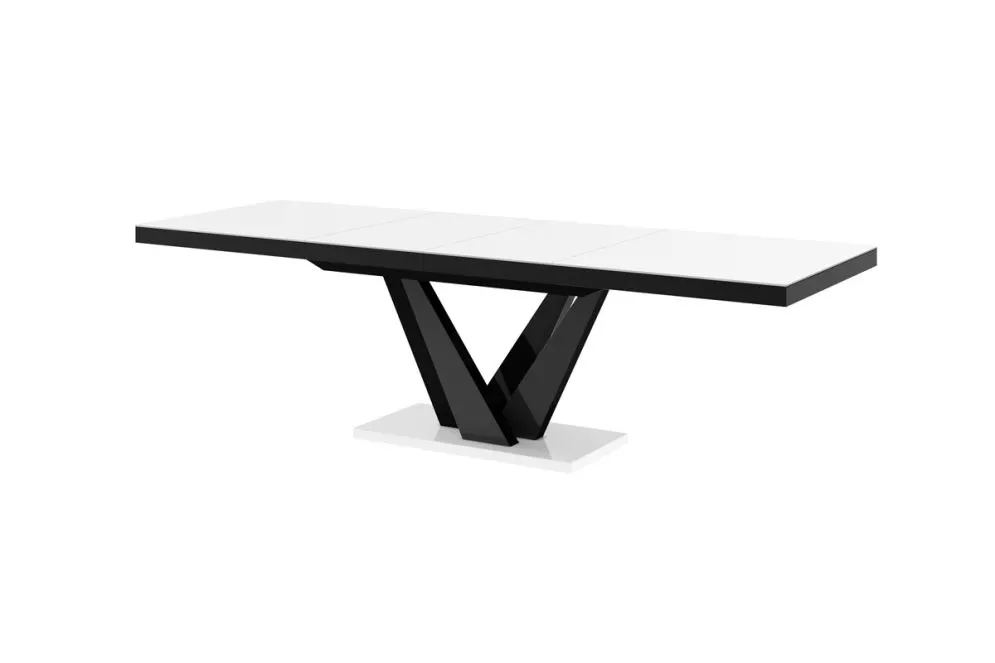 Stół rozkładany VEGAS 160(256)x89 biały/czarny połysk do jadalni | MIRAT.