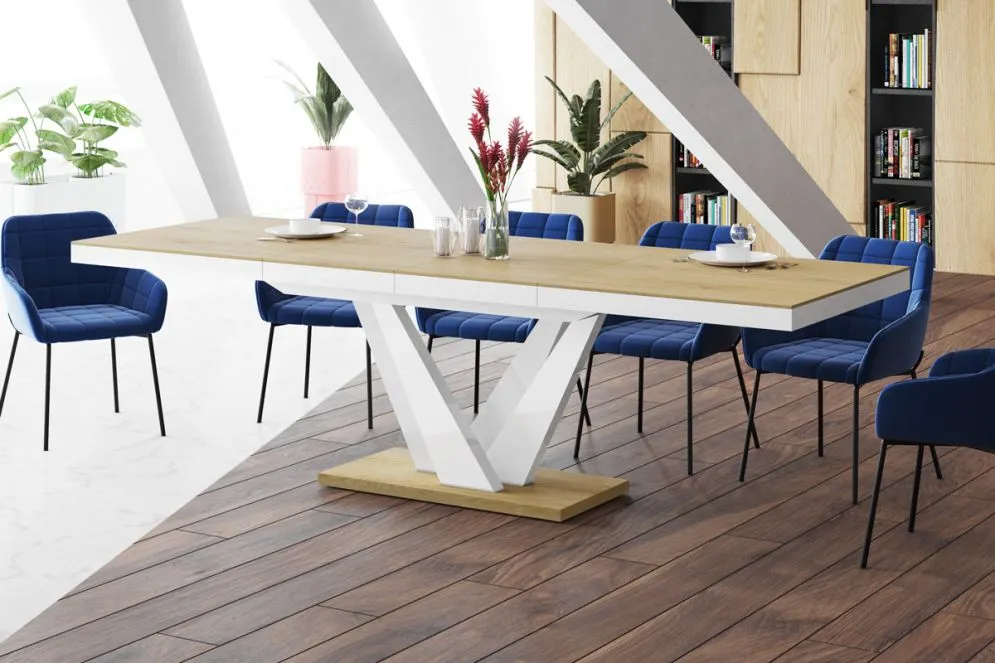 Stół rozkładany VEGAS 160(256)x89 dąb/biały polskiej produkcji I sklep meblowy MIRAT.
