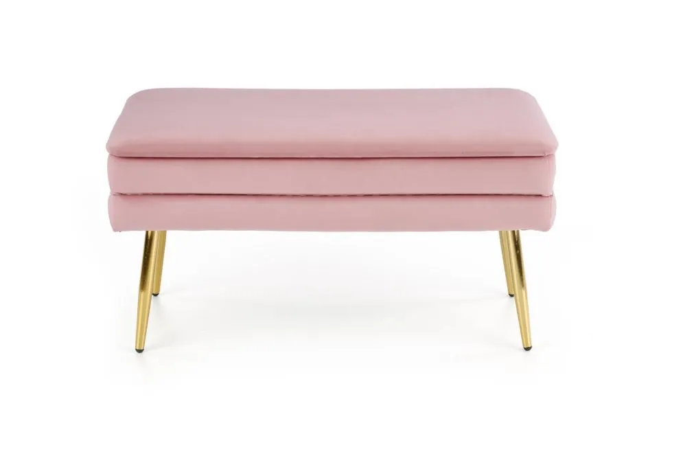 Ławka VELVA VELVET różowa ze złotymi nogami | MIRAT. styl GLAMOUR