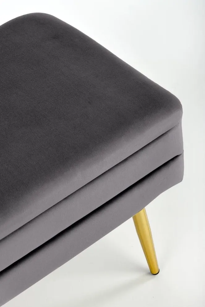 Ławka VELVA VELVET szara ze złotymi nogami | MIRAT. styl GLAMOUR