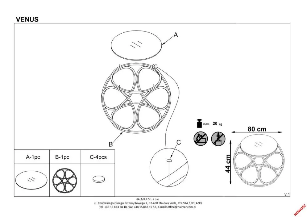 Ława VENUS srebrna ze szklanym blatem dymionym Halmar | MIRAT. w stylu GLAMOUR kolekcja