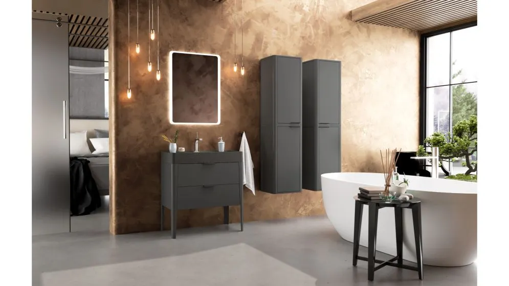 Umywalka meblowa kwarcowa VIBE 80 cm czarna mat z otworem | MIRAT