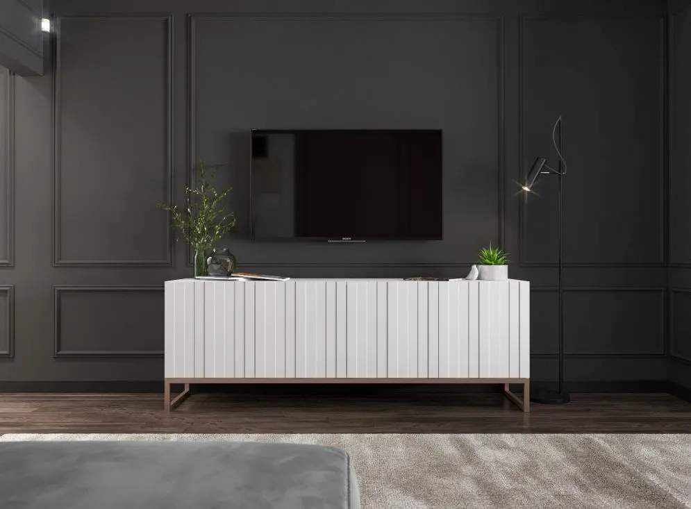 Szafka RTV TAL 150 biała mat MEBLE LINDNER | MIRAT. w stylu GLAMOUR kolekcja TAL