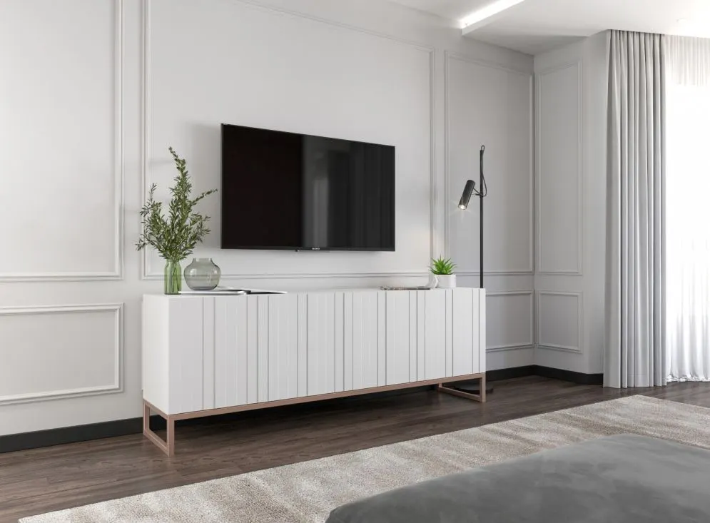 Szafka RTV TAL 150 biała mat MEBLE LINDNER | MIRAT. w stylu GLAMOUR kolekcja TAL