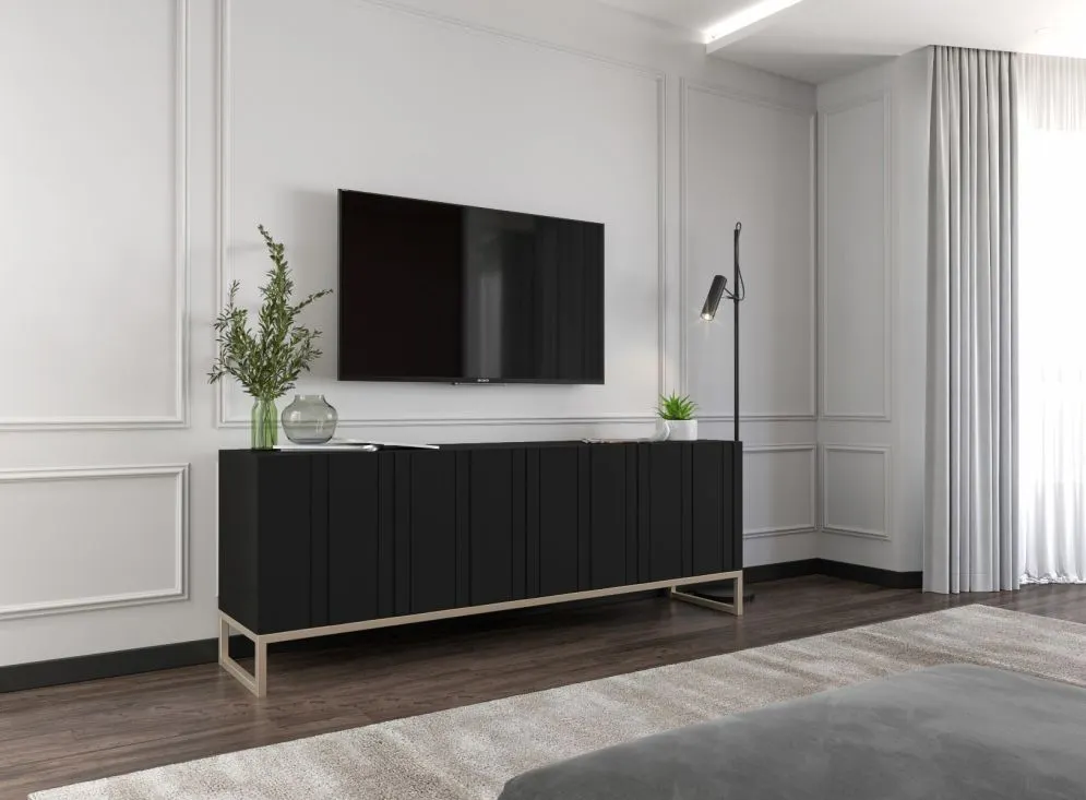 Szafka RTV TAL 150 czarna mat MEBLE LINDNER | MIRAT. w stylu GLAMOUR, LOFT kolekcja TAL