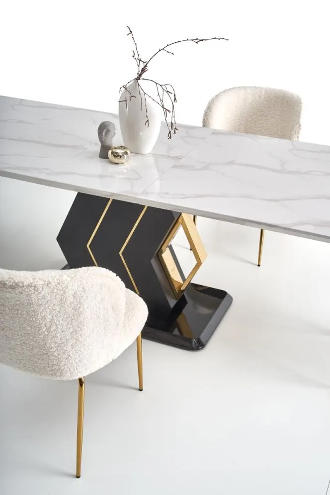 Stół rozkładany VINCENZO 160(200)x90 biały marmur/czarny/złoty do jadalni | MIRAT. w stylu GLAMOUR kolekcja