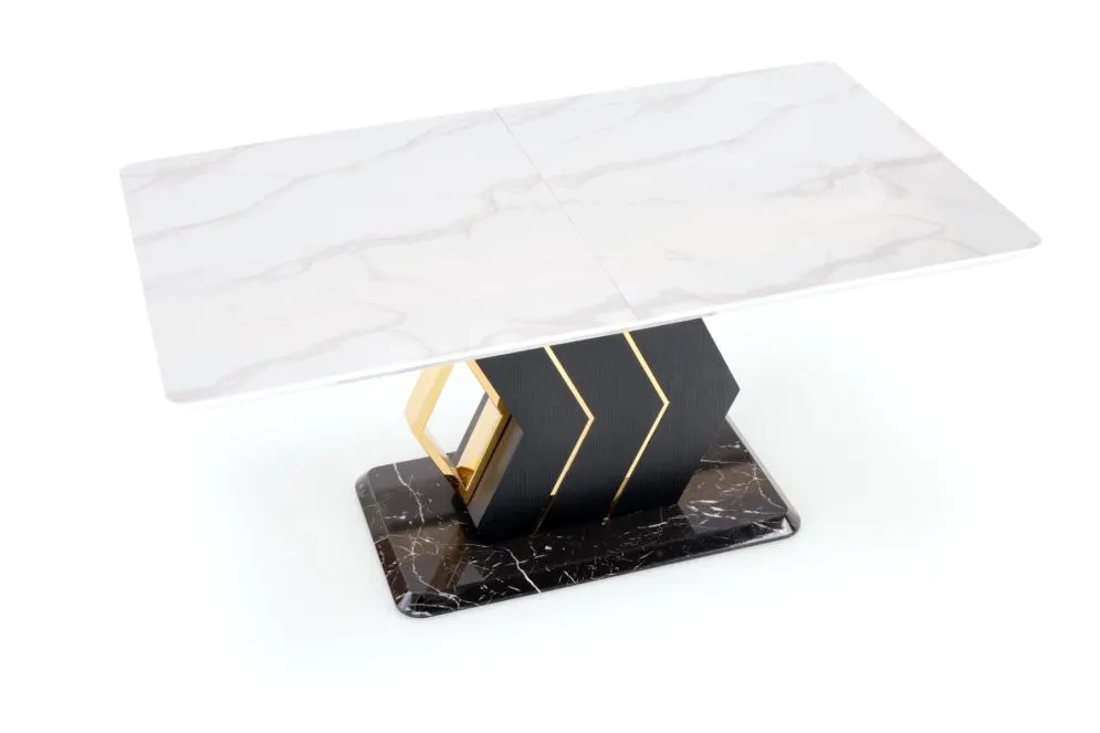 Stół rozkładany VINCENZO 160(200)x90 biały marmur/czarny/złoty do jadalni | MIRAT. w stylu GLAMOUR kolekcja