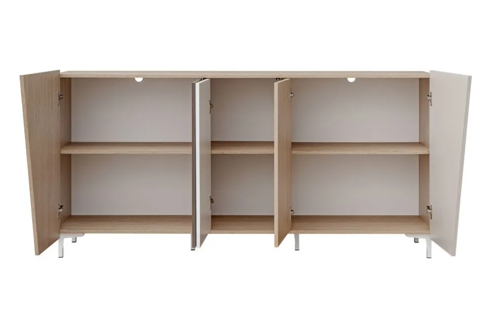 Komoda VISTE dąb/beżowa/biały połysk pięciodrzwiowa do sypialni I sklep meblowy MIRAT.  kolekcja VISTE