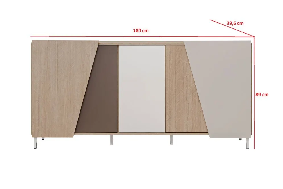 Komoda VISTE dąb/beżowa/biały połysk pięciodrzwiowa do sypialni I sklep meblowy MIRAT.  kolekcja VISTE