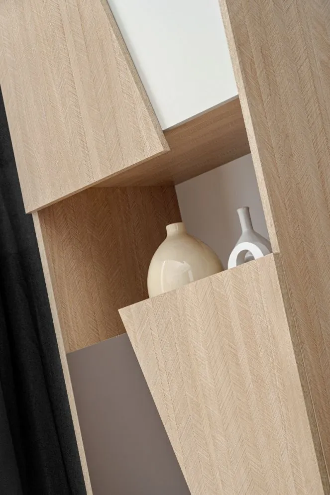 Witryna wysoka VISTE dąb/beżowa nowoczesna I sklep meblowy MIRAT. styl SKANDYNAWSKI kolekcja VISTE