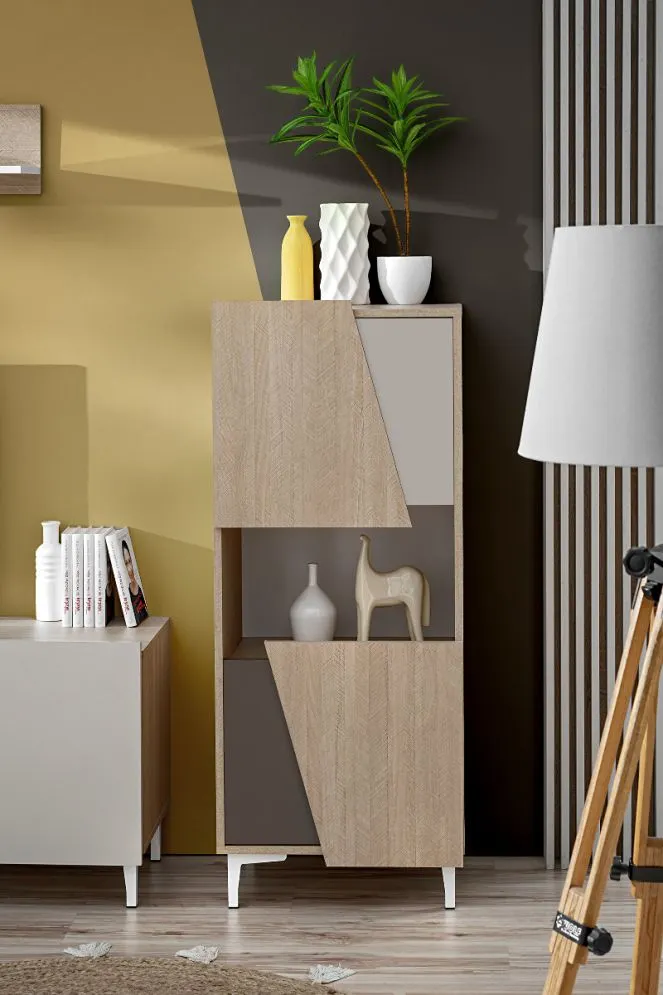 Witryna niska VISTE dąb/beżowa do salonu I sklep meblowy MIRAT. styl SKANDYNAWSKI kolekcja VISTE