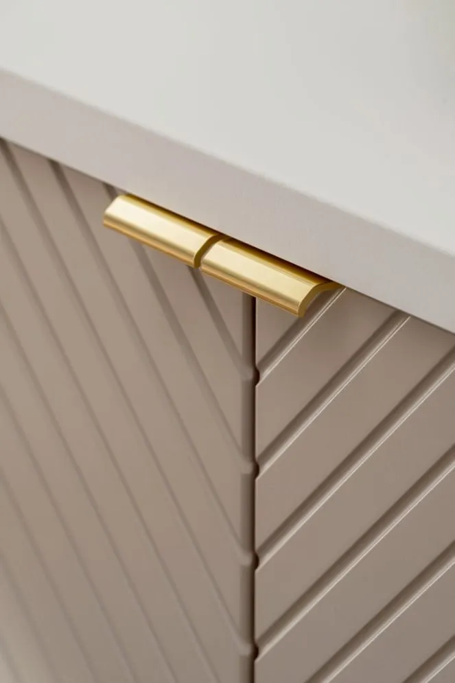 Szafka pod umywalkę nablatową VIVA CASHMERE 2D 60cmx2 kaszmirowy mat - zestaw 140cm z regałem I sklep meblowy MIRAT. styl GLAMOUR, RYFLOWANY kolekcja VIVA