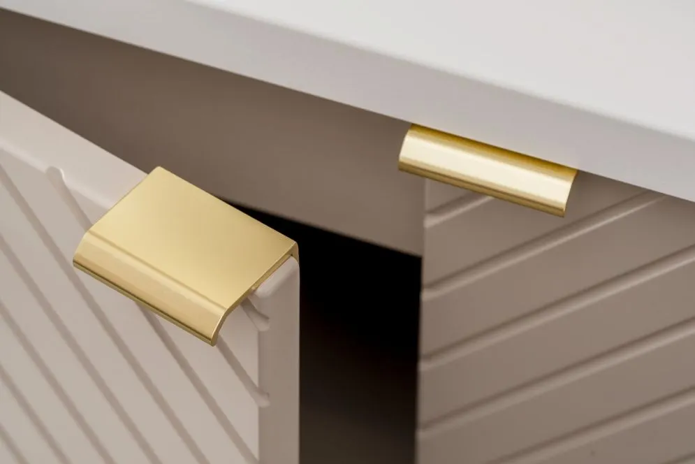 Szafka pod umywalkę nablatową VIVA CASHMERE 2D 60cmx2 kaszmirowy mat - zestaw 140cm z regałem I sklep meblowy MIRAT. styl GLAMOUR, RYFLOWANY kolekcja VIVA