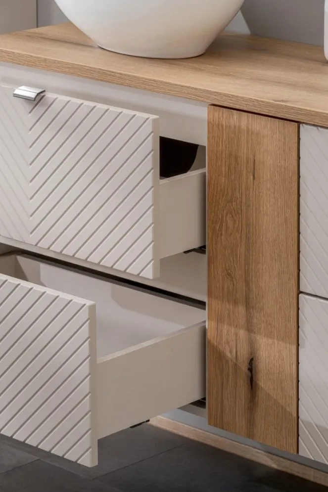 Szafka pod umywalkę VIVA CASHMERE 2S 80cm kaszmirowy mat I sklep meblowy MIRAT. styl GLAMOUR, RYFLOWANY