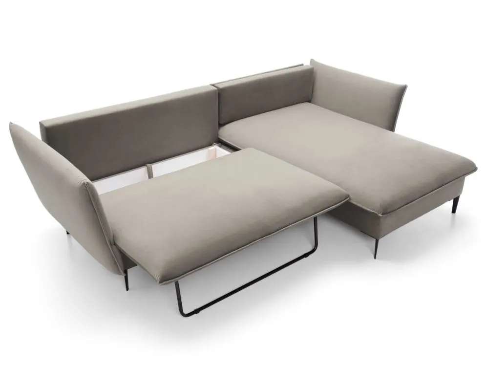 Narożnik z funkcją spania BOSS beżowy welurowy I sklep meblowy MIRAT.