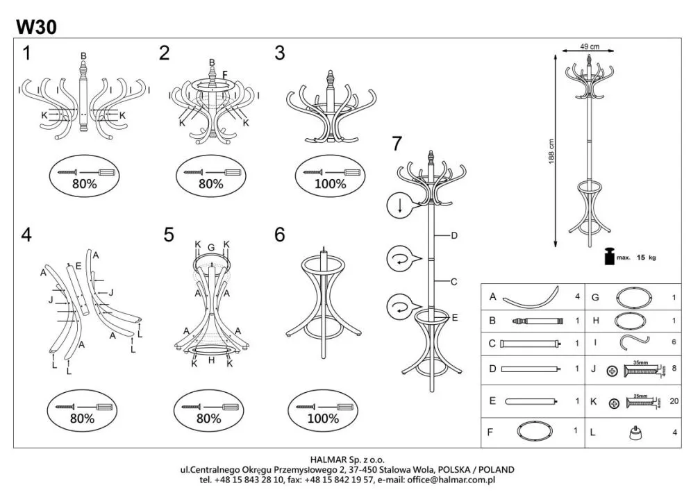 Biały wieszak W30 stojący z obrotową koroną | MIRAT.